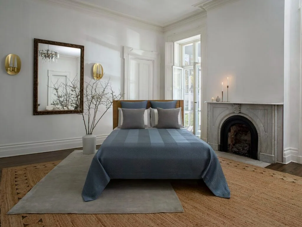 Frette Luxury Bedding Linens Bed 1 Herringbone Bold Azure Cliff Grey 1, Design Authority
