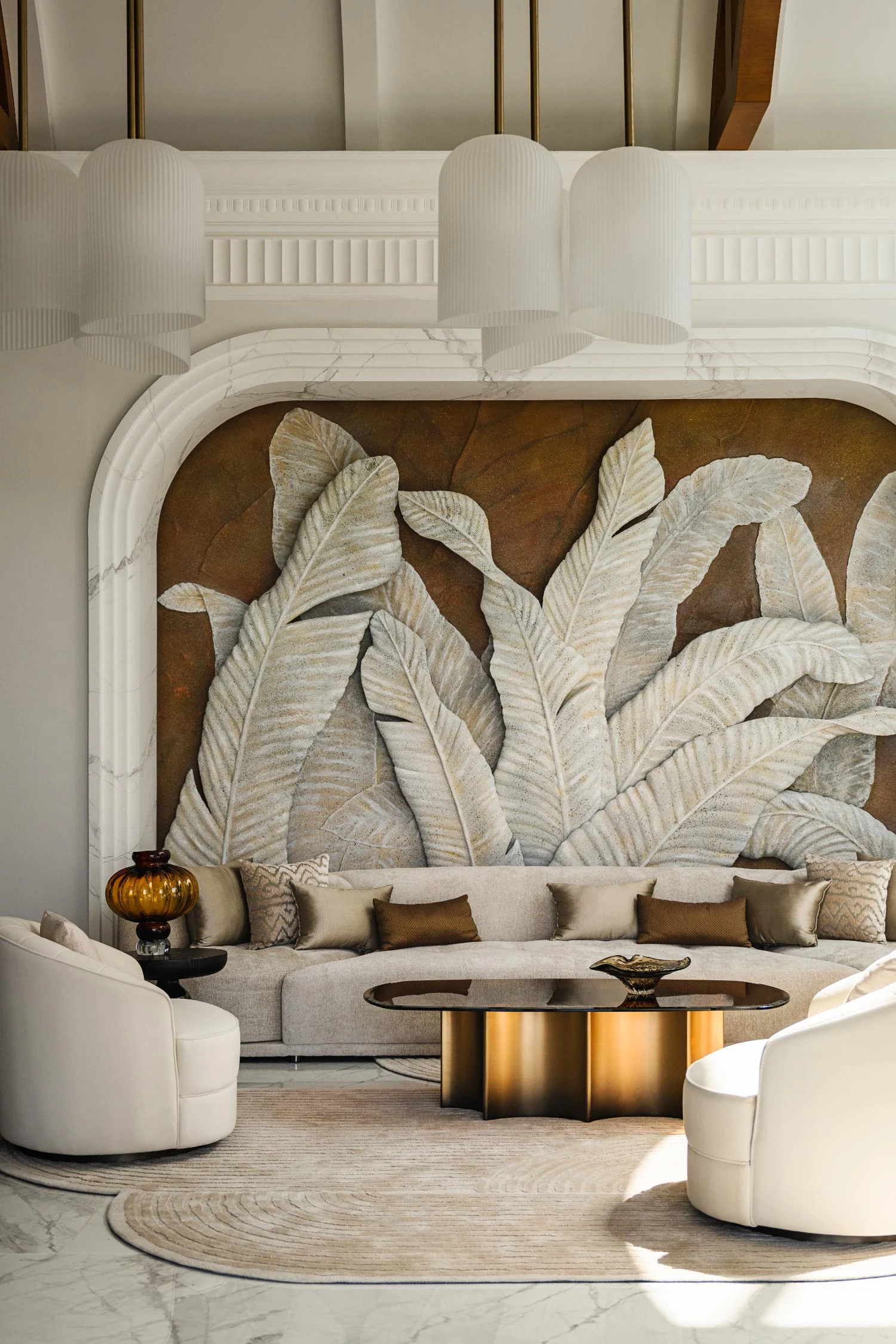 Hand-sculpted dancing leaves feature wall by IDent3