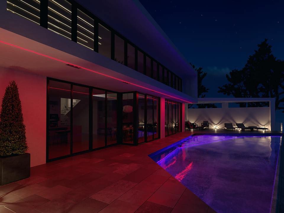 Contemporary Villa Swimming Pool At Night, Design Authority