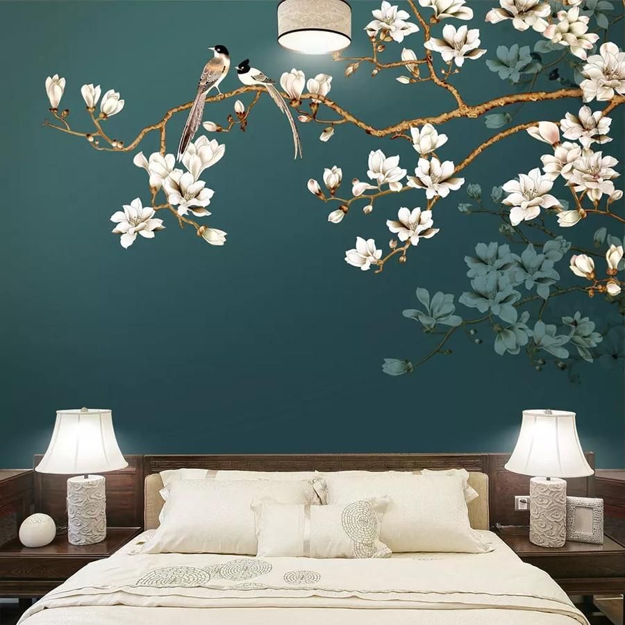Dark Green Chinese Style Birds And Flowers Wall Mural Via Gallerywallrus.com , Design Authority